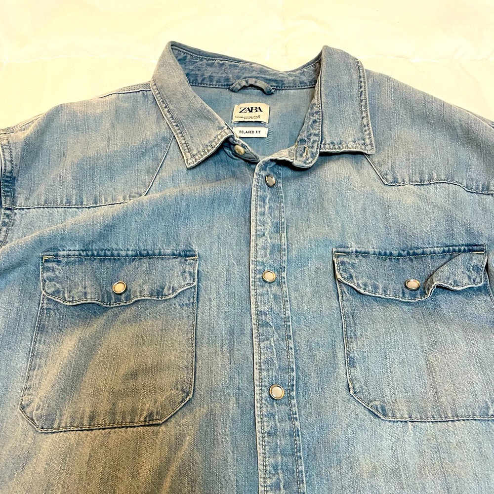 ZARA Men’s Denim Relaxed Fit Button Down Shirt